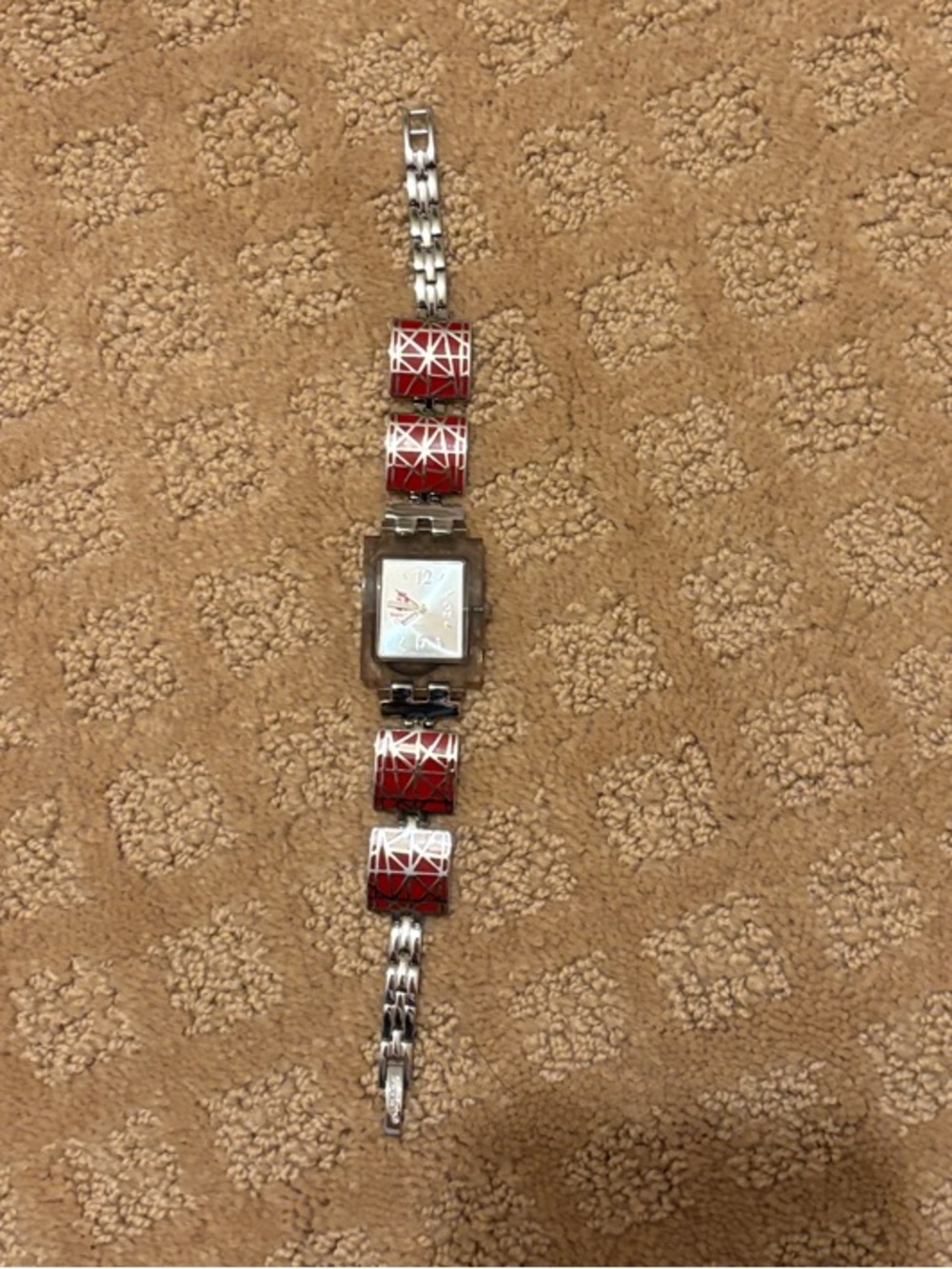 Rare 2008 Beijing Olympics Swatch Bracelet Watch with Red Enamel Link Accent